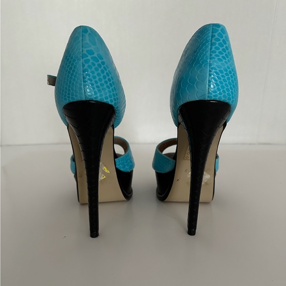 NEW SCENE Platform Stiletto High Heels Y2K Snakeskin Aqua Blue w Black Size 7.5 - Picture 6 of 11